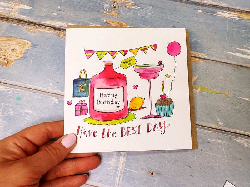Pink Cocktails and handbags Birthday Card