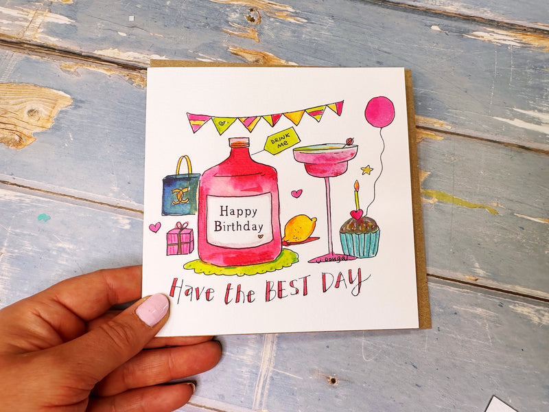Pink Cocktails and handbags Birthday Card