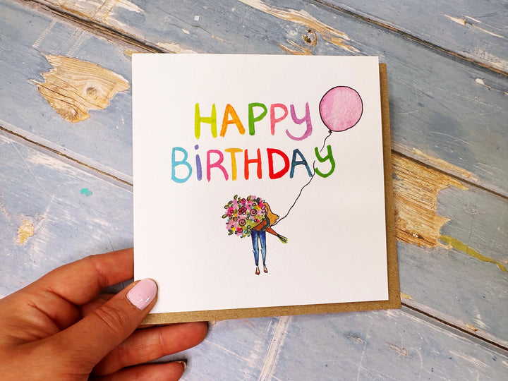 Girl with Bouquet Birthday card personalised