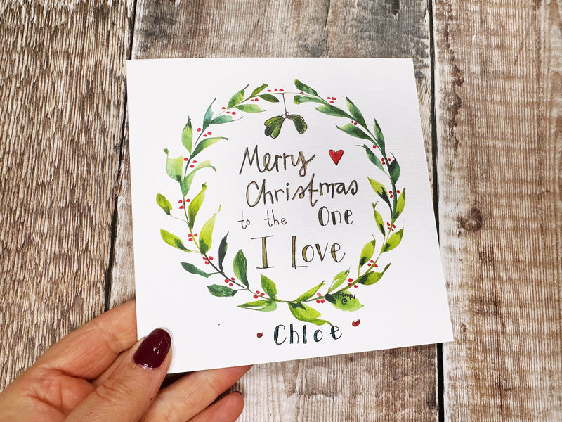 To the one I love Mistletoe Christmas Card - Personalised