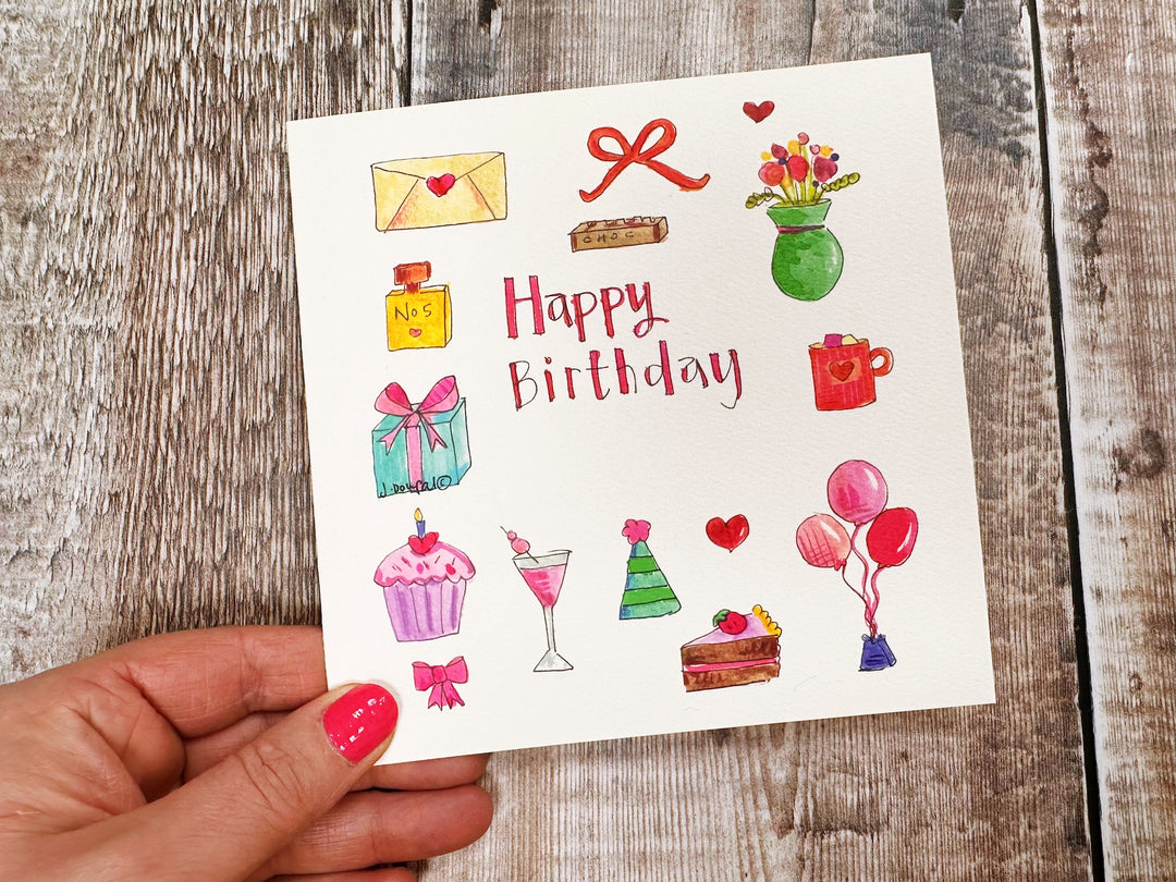 Happy Birthday, Little Icons personalised card