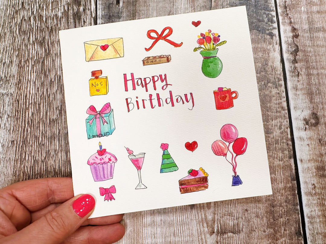 Happy Birthday, Little Icons personalised card