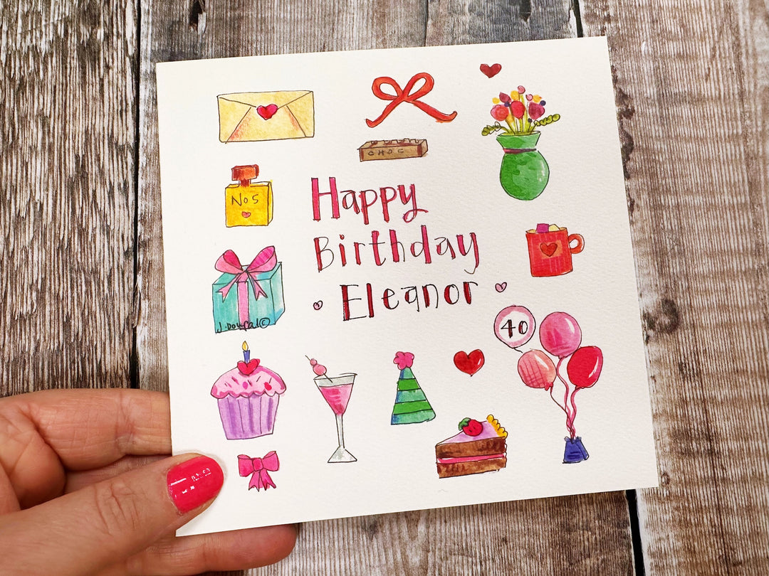 Happy Birthday, Little Icons personalised card