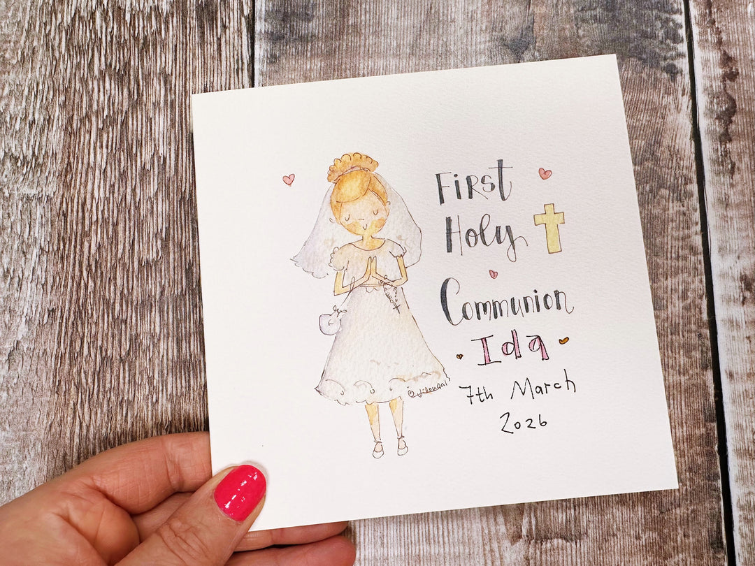 First Holy Communion, Little Girl Card - Personalised