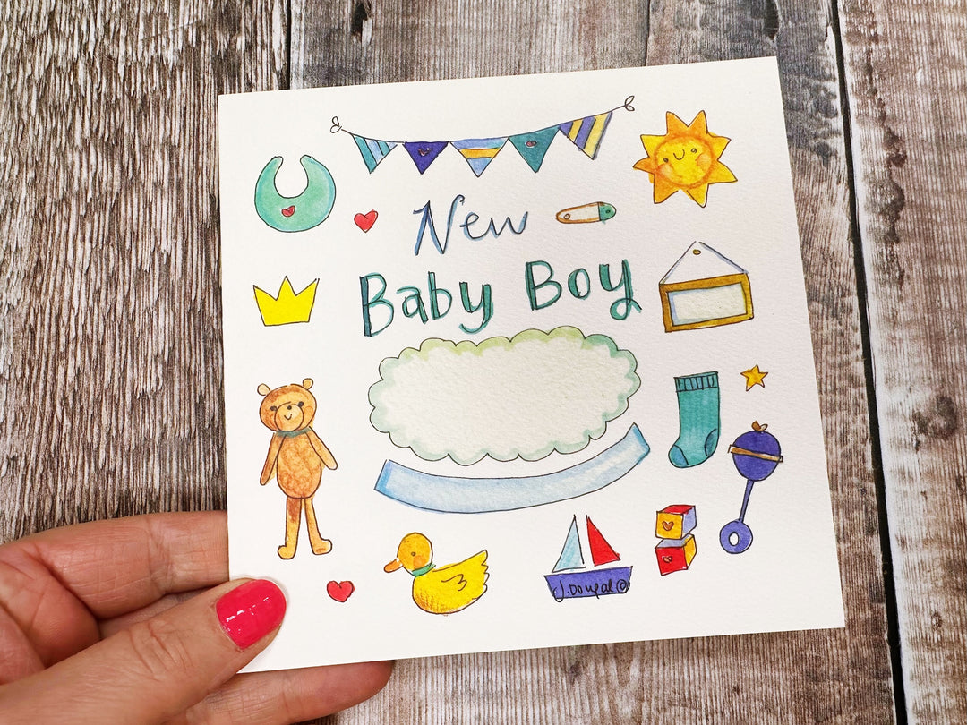 Baby Boy Little Icons Card - Personalised