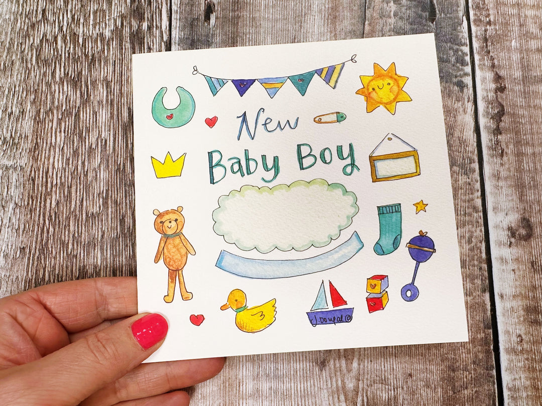 Baby Boy Little Icons Card - Personalised
