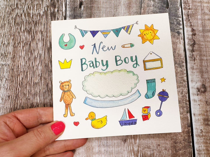 Baby Boy Little Icons Card - Personalised