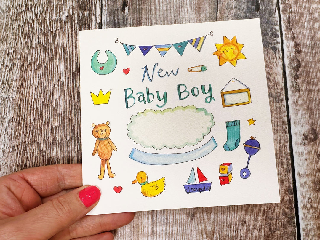 Baby Boy Little Icons Card - Personalised