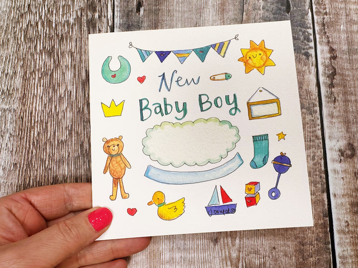 Baby Boy Little Icons Card - Personalised