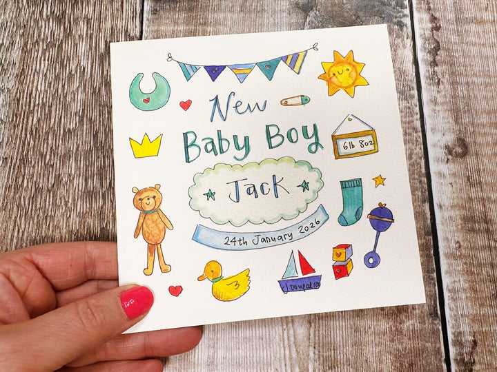 Baby Boy Little Icons Card - Personalised