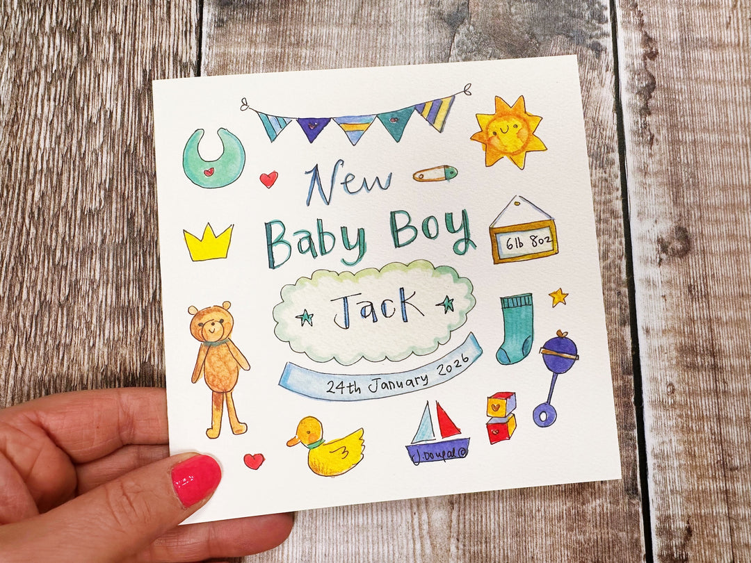 Baby Boy Little Icons Card - Personalised