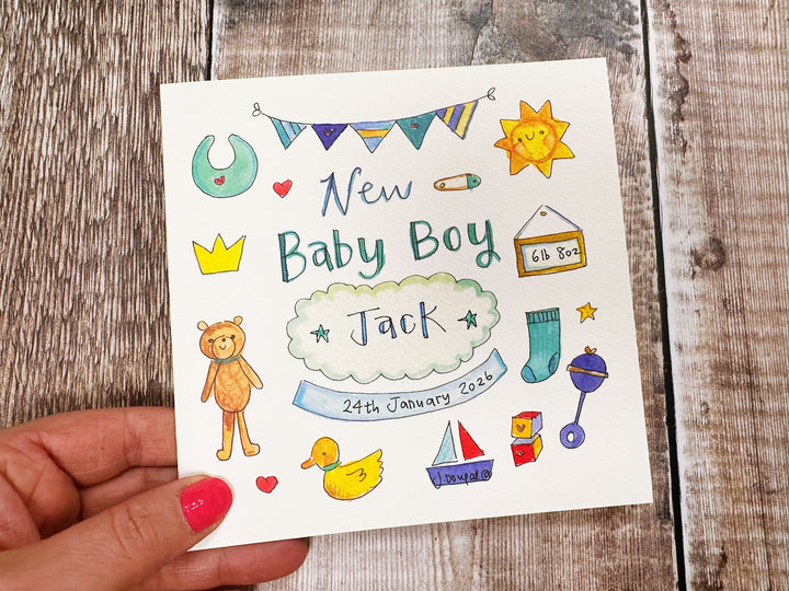 Baby Boy Little Icons Card - Personalised
