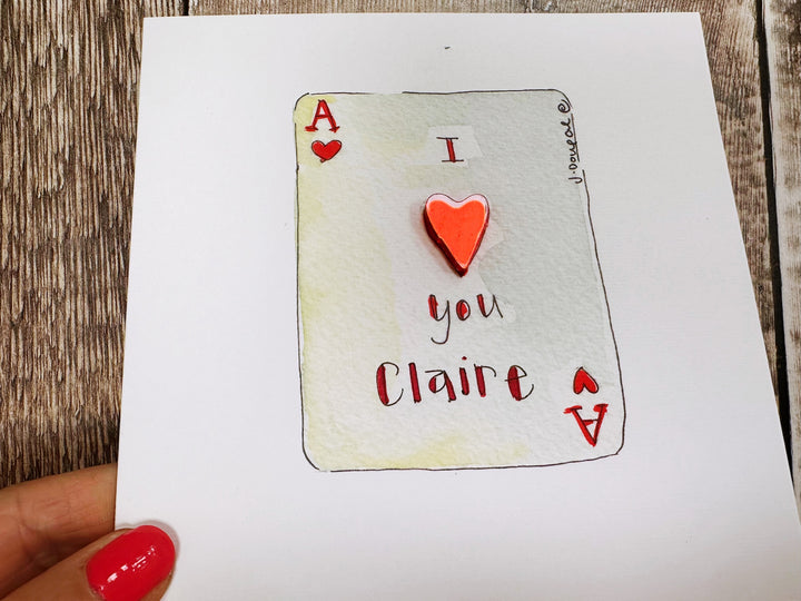 Ace of Hearts I Love you embellished Card - Personalised