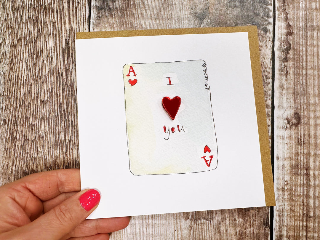 Ace of Hearts I Love you embellished Card - Personalised