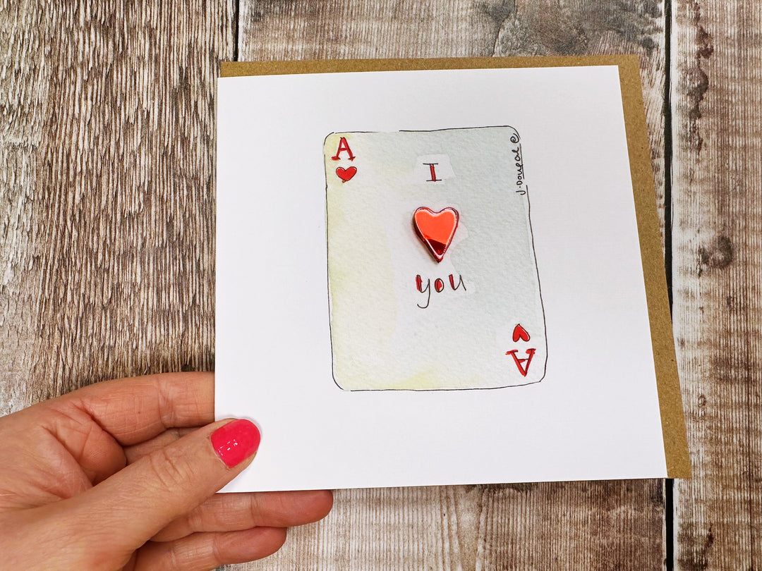 Ace of Hearts I Love you embellished Card - Personalised