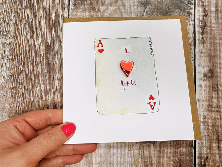 Ace of Hearts I Love you embellished Card - Personalised