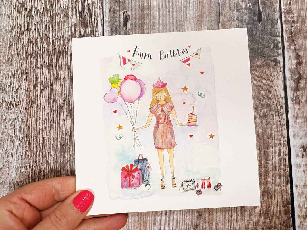 Girl with cake Card - Personalised