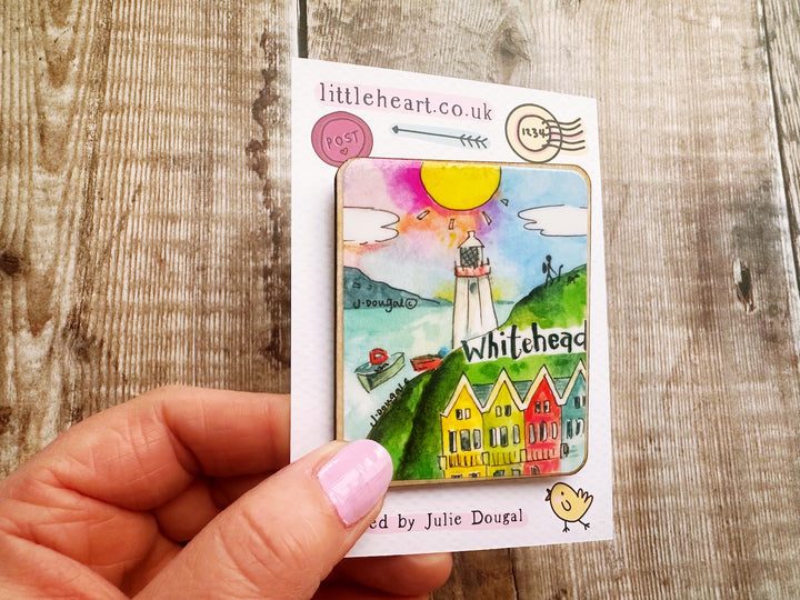 Whitehead Northern Ireland Cute Little City Wooden Magnet