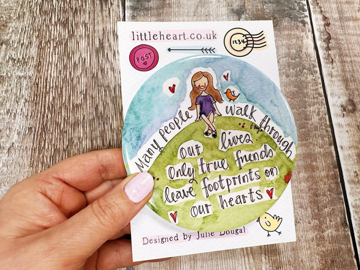 Only true friends leave footprints on our Hearts cute ceramic coaster