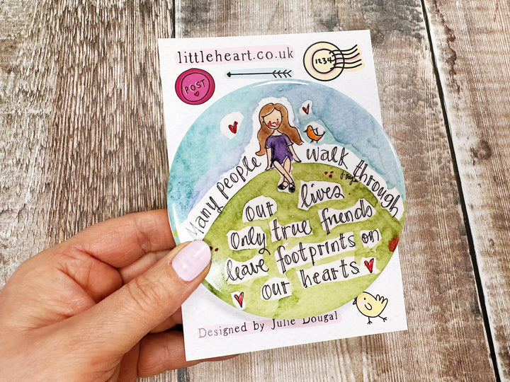 Only true friends leave footprints on our Hearts cute ceramic coaster