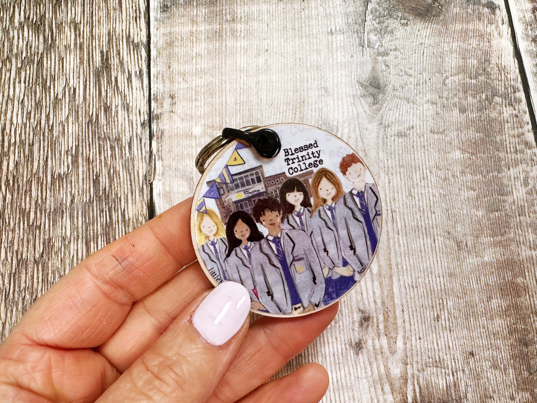 Secondary School round Wooden Keyring
