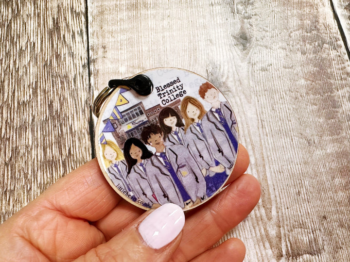 Secondary School round Wooden Keyring