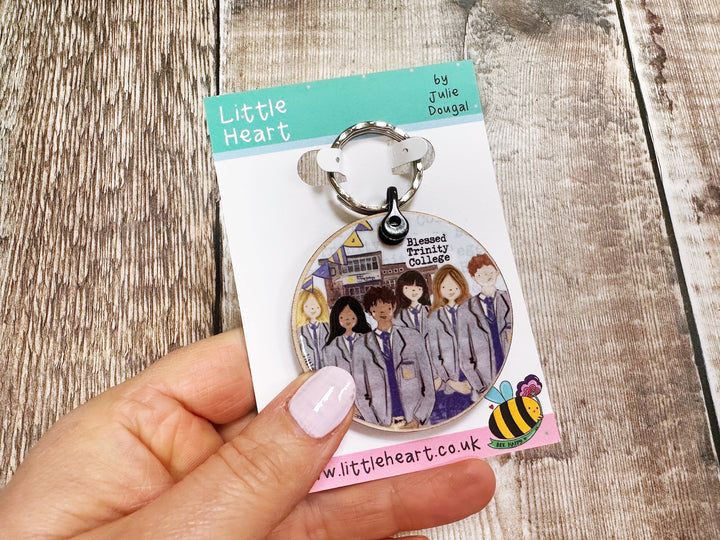 Secondary School round Wooden Keyring