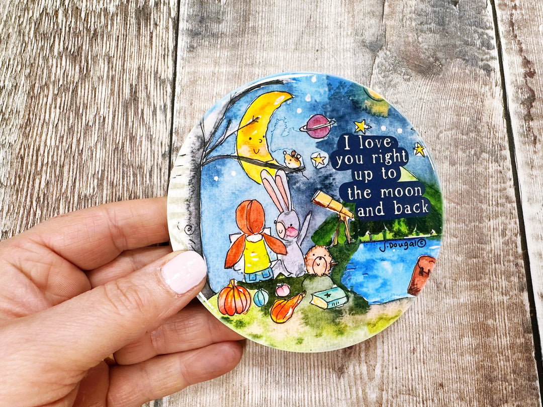 I love you up to the Moon and back cute ceramic coaster