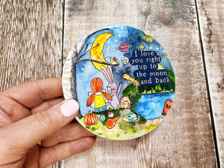 I love you up to the Moon and back cute ceramic coaster