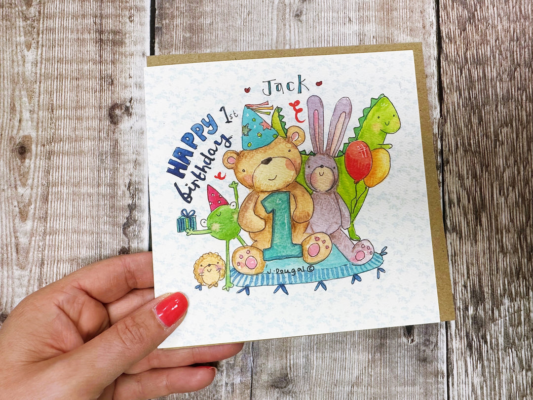 Happy First Birthday Bear Card - Personalised