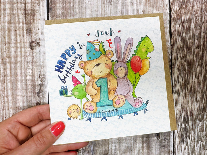 Happy First Birthday Bear Card - Personalised