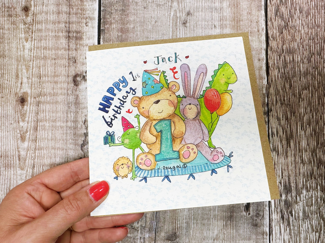Happy First Birthday Bear Card - Personalised
