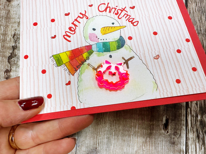 Snowman with Wreath Personalised Christmas Card