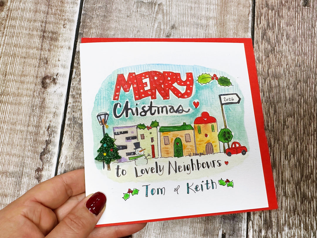 Merry Christmas to Lovely Neighbours Personalised Christmas Card