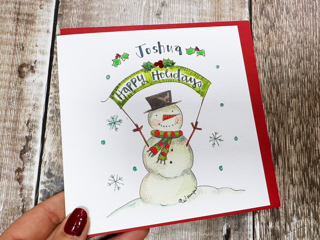 Snowman Happy Holidays Personalised Christmas Card