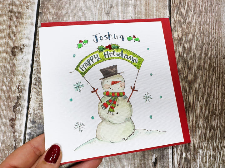 Snowman Happy Holidays Personalised Christmas Card