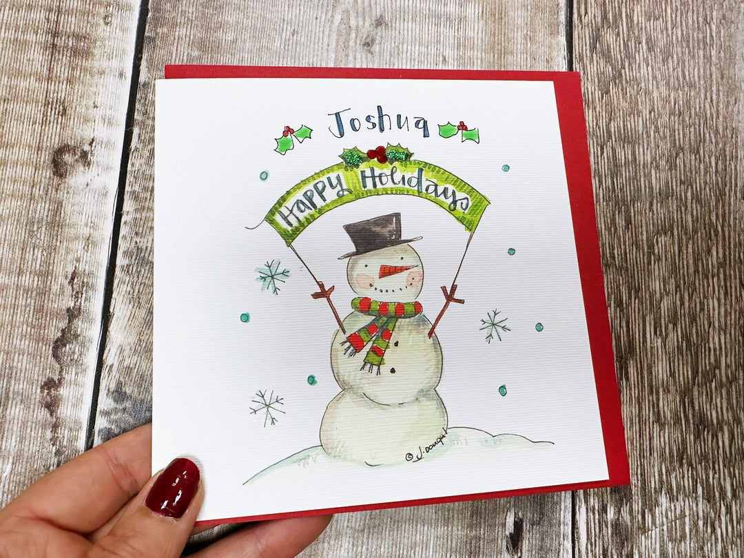 Snowman Happy Holidays Personalised Christmas Card