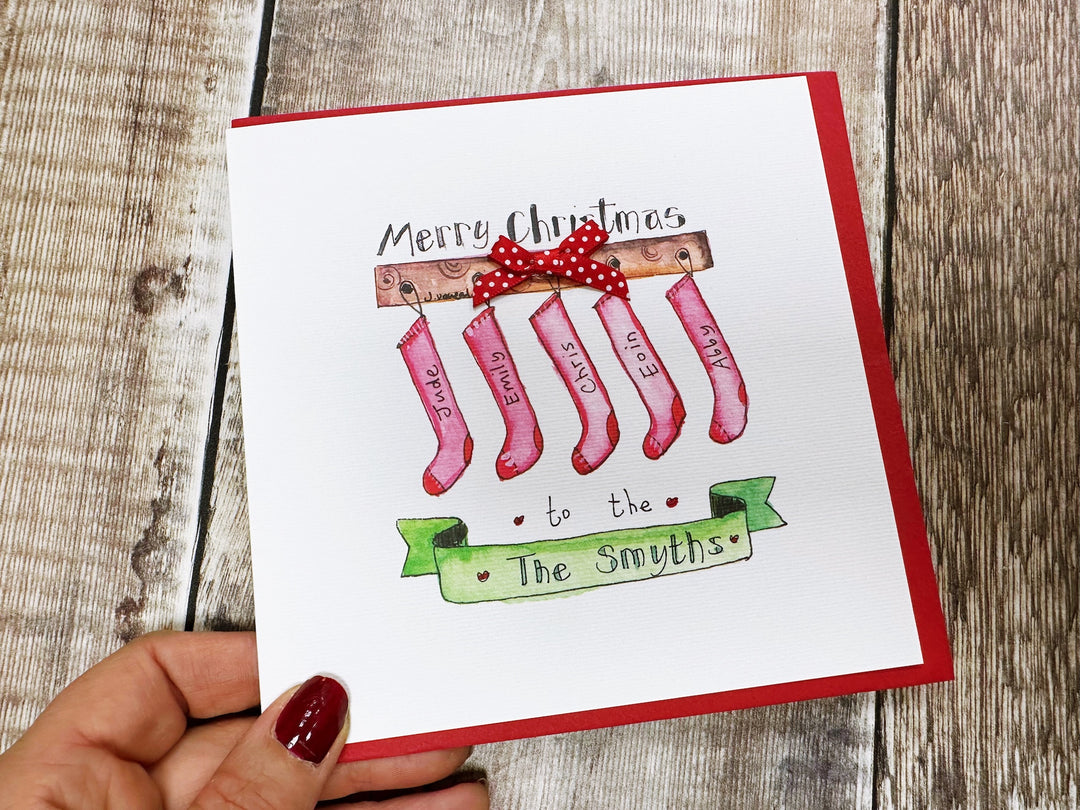"5 wee Stockings" Christmas Card - Personalised