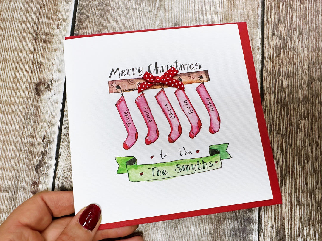 "5 wee Stockings" Christmas Card - Personalised