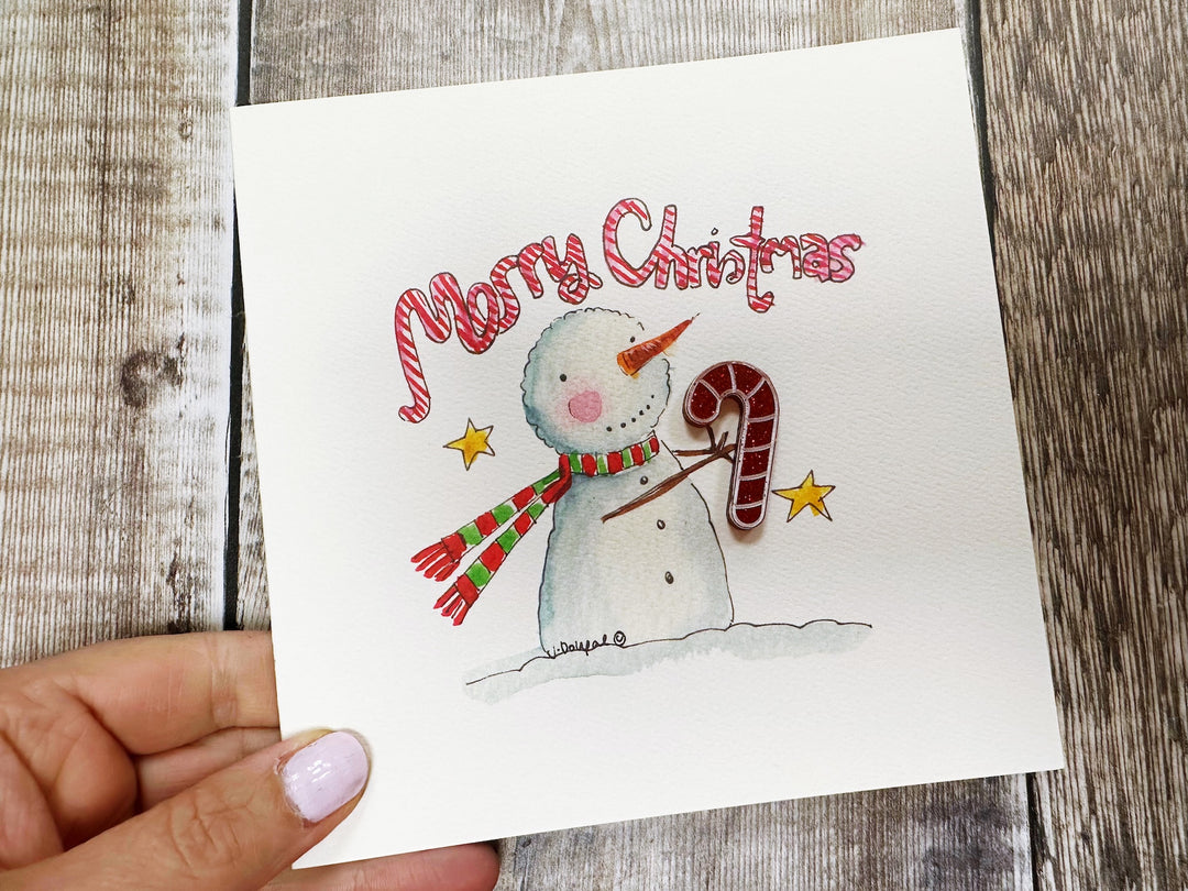 "Candy Cane Snowman" Christmas Card - Personalised