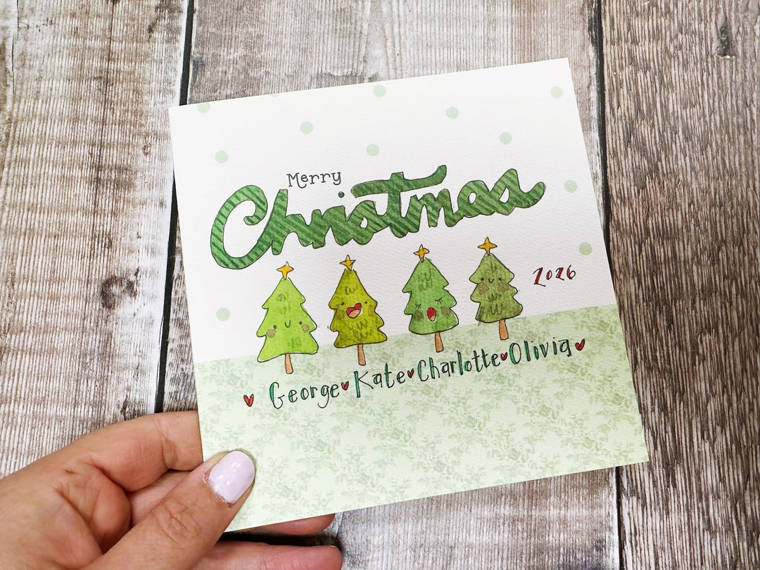 4 Little Trees Christmas Card - Personalised