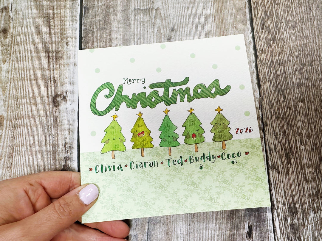 5 Little Trees Christmas Card - Personalised
