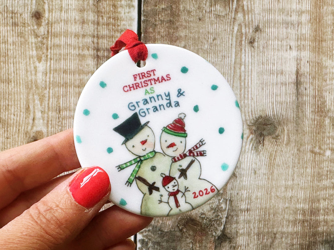 First Christmas Snowmen Ceramic Bauble