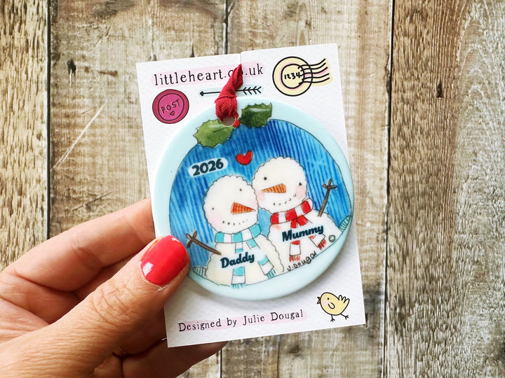 2 Little Snowmen Christmas Ceramic Bauble