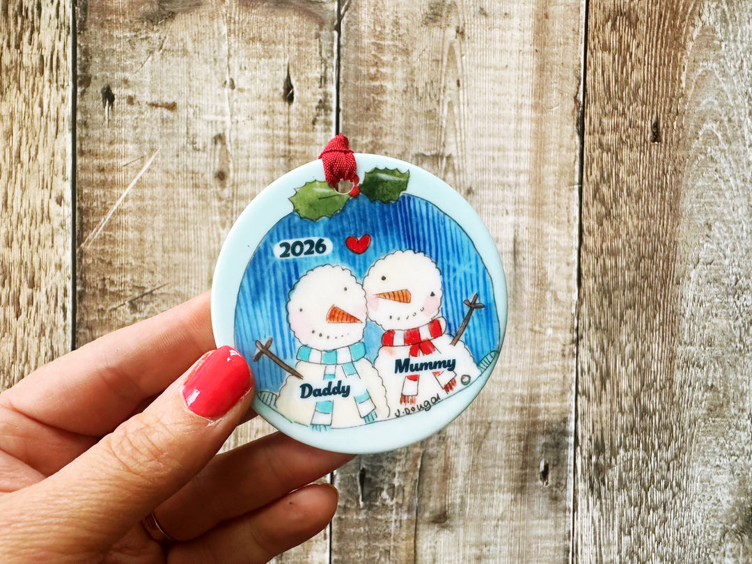 2 Little Snowmen Christmas Ceramic Bauble