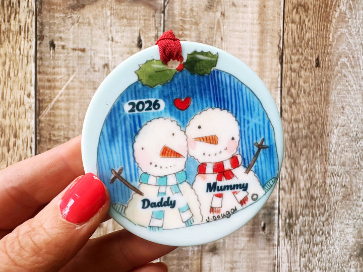 2 Little Snowmen Christmas Ceramic Bauble