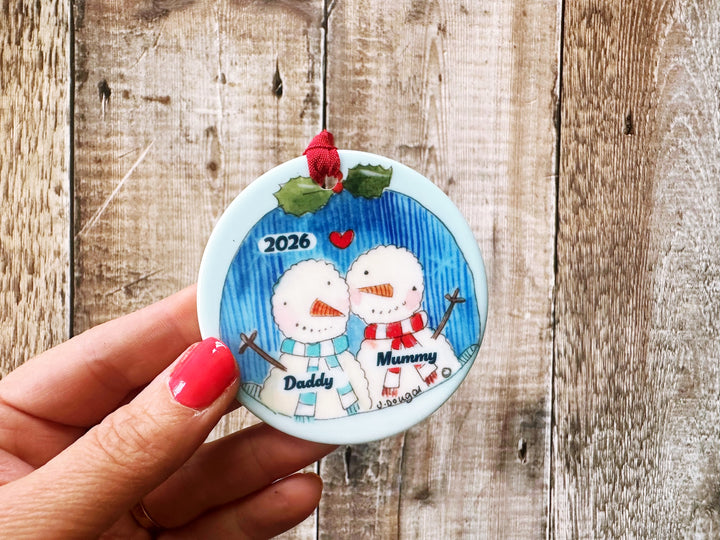 2 Little Snowmen Christmas Ceramic Bauble