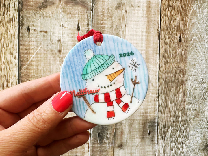 Ceramic Snowman Personalised Christmas Ceramic Bauble