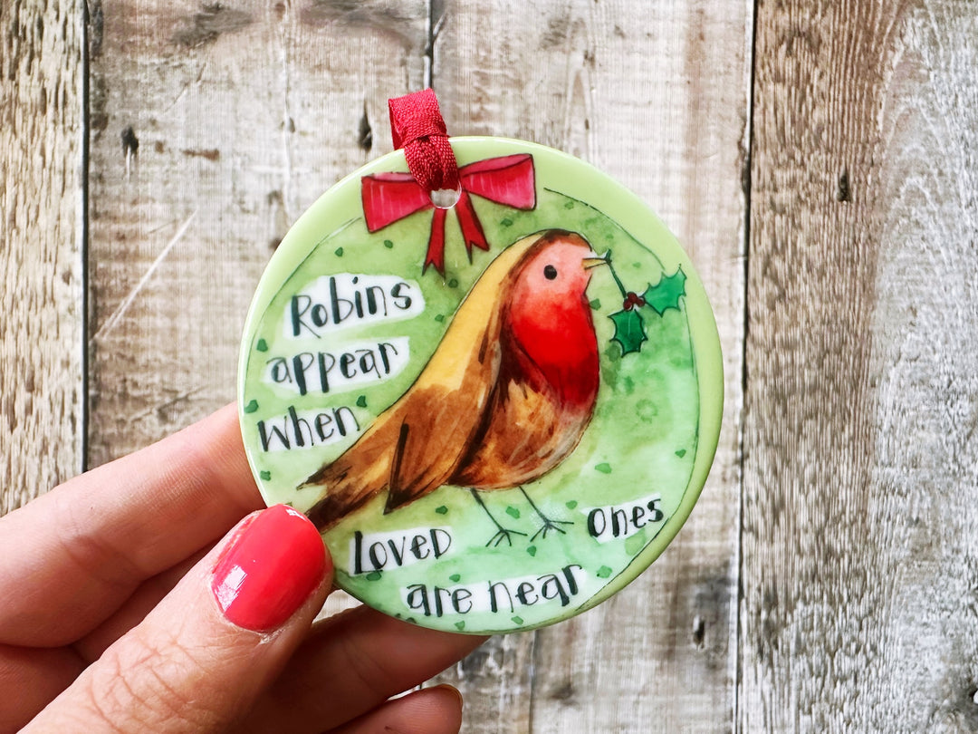 Robins Appear Christmas Ceramic Decoration (not personalised)
