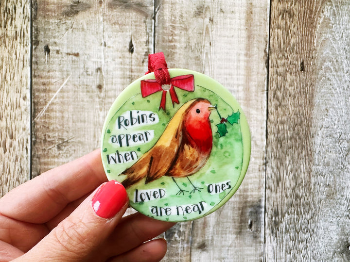 Robins Appear Christmas Ceramic Decoration (not personalised)